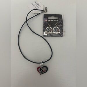 NFL Texans Heart Necklace and Earrings - Red, Blue, Silver